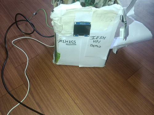 15 June — IESH v0.1, boxed. A hand-built enclosure with an OLED window cut into the front. A working environmental station you can pick up and carry.